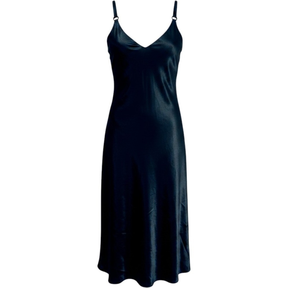 Intimate Essentials Satin Nightgown M Black Bow Strap Maxi Slip Dress Whimsy